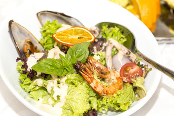 Seafood salad in restaurant