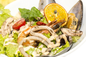 seafood salad on the table in the restaurant