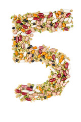 Number 5 made of pulses