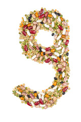 Number 9 made of pulses