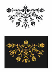 ornament czarno złoty z kogutami - obrazy, fototapety, plakaty