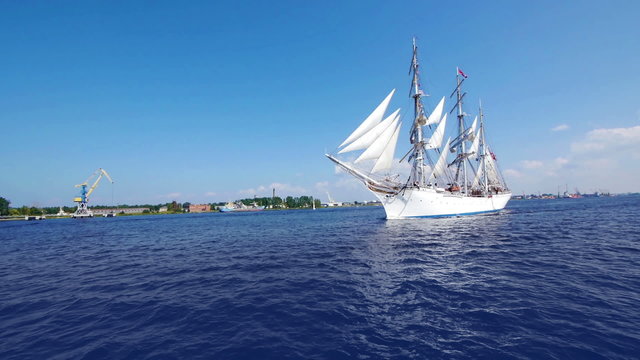 HD - Beautiful white Sailboat. Wide angle view