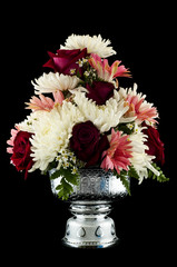 Flower decorated on tray with pedestal isolated.