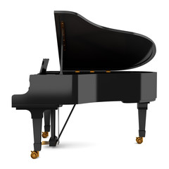 side view of black grand piano isolated on white background - 55148992