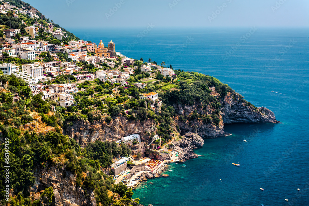 Wall mural view of praiano. amalfi coast, southwest italy.