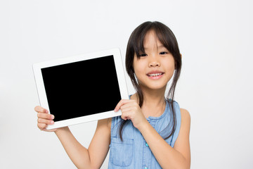 Happy Asian child with tablet computer