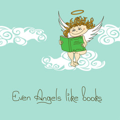 Illustration with Angel reading a book