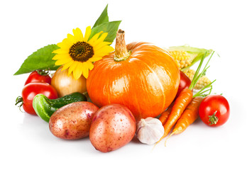 autumnal harvest fresh vegetable isolated on white background