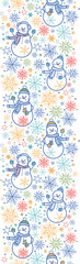 Vector cute snowmen vertical seamless pattern background with
