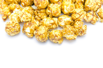 caramel popcorn on white background