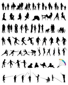 Big collection of people silhouettes, vector illustration