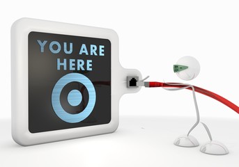 you are here symbol with futuristic 3d character