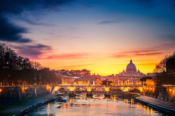 Naklejka na ściany i meble Katedra Świętego Piotra w nocy, Rzym