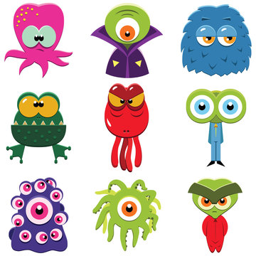 Set of funny cartoon monsters isolated on white