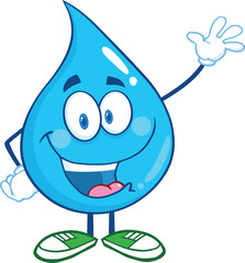 Water Drop Cartoon Mascot Character Waving For Greeting
