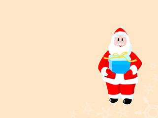 Happy Santa Claus holding a present with orange background