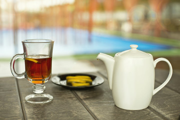 Cup of tea on the wooden table