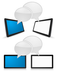 tablet pc computer 3d with speech bubble