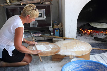 The traditional making of Turkish bread, Turkey 2013