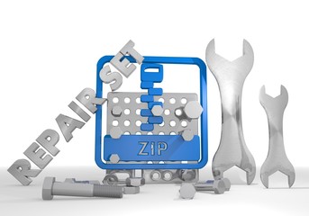 Illustration of a packed zip file sign repair set