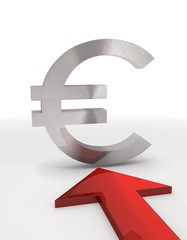 3d render of a isolated Euro sign with red arrow
