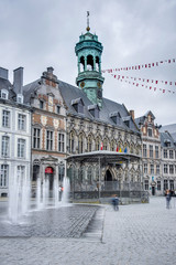 Naklejka premium The central square and town hall in Mons, Belgium.