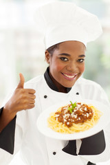 female african american chef giving thumb up