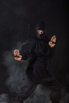 Ninja in smoke in defence position