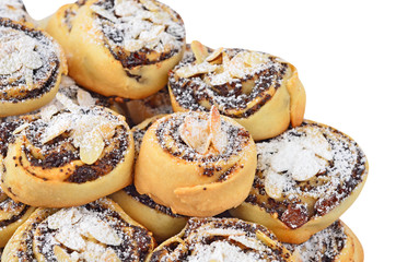 Homemade cookie roll with poppy, isolated on white background