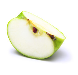 Green apple slice on white background