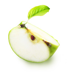 Green apple slice on white background