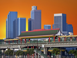 Centre-ville de Los Angeles Chinatown Station Crépuscule