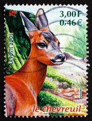 Postage stamp France 2001 Roe Deer, Capreolus Capreolus