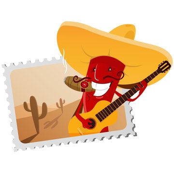Postage stamp with funny chili pepper