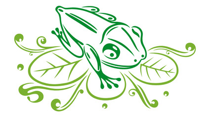 Frosch auf Seerosenblatt - Natur Illustration grün und filigran