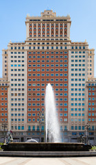 Fototapeta na wymiar The Spain Building facade in Spain Square at Madrid