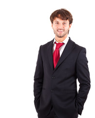 Handsome young businessman portrait isolated on white