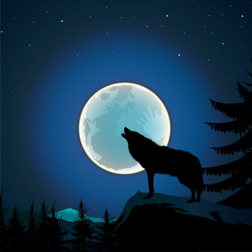 Background with wolf howls of moon, vector Eps10 illustration.