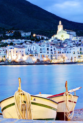 Cadaques, Costa Brava, Spain  with fishing boats at night