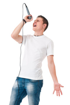 Young man with microphone