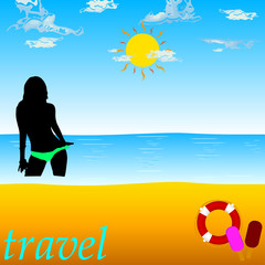 girl on the paradise beach travel vector illustration