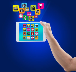 Digital tablet with colorful application and social media icon