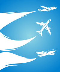 Airplane collection and blue background. Vector