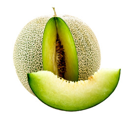 isolated melon with cut on white background