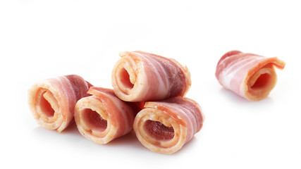bacon rolls on white background