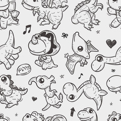 seamless doodle dinosaur pattern