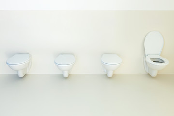 Fototapeta na wymiar new architecture, public bathroom, toilets in a row