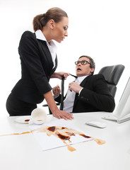 What are you doing? Stressed young businessman looking at his se