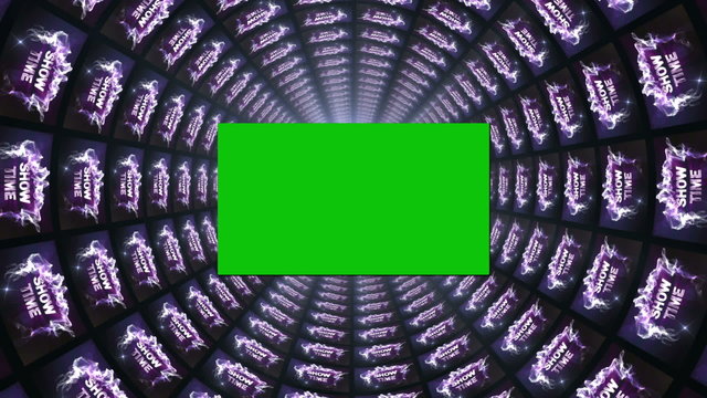 Show Time in Monitor Tunnel, with Green Screen Transition