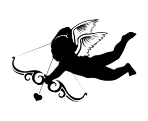 tattoo in the form of Cupid on a white background